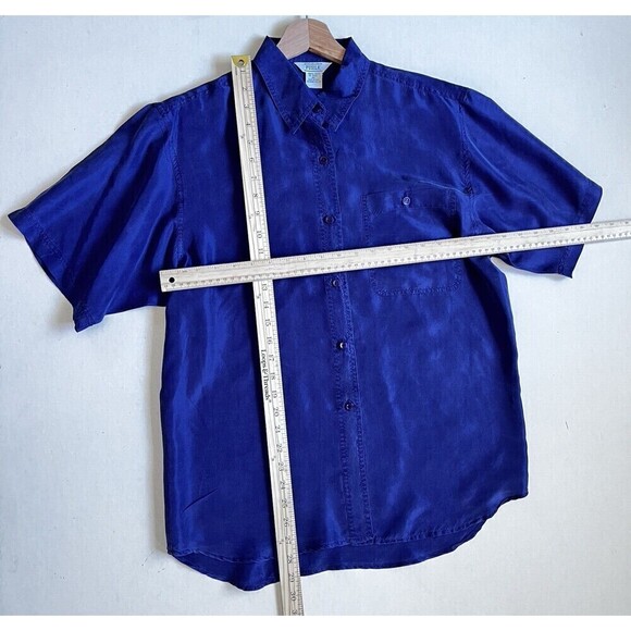 Pusilk 100% Silk men Shirt Retro blue purple Size XL Button Down Light - Picture 3 of 7